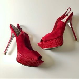 SOLD H Halston Suede Stiletto Slingback Snakeskin